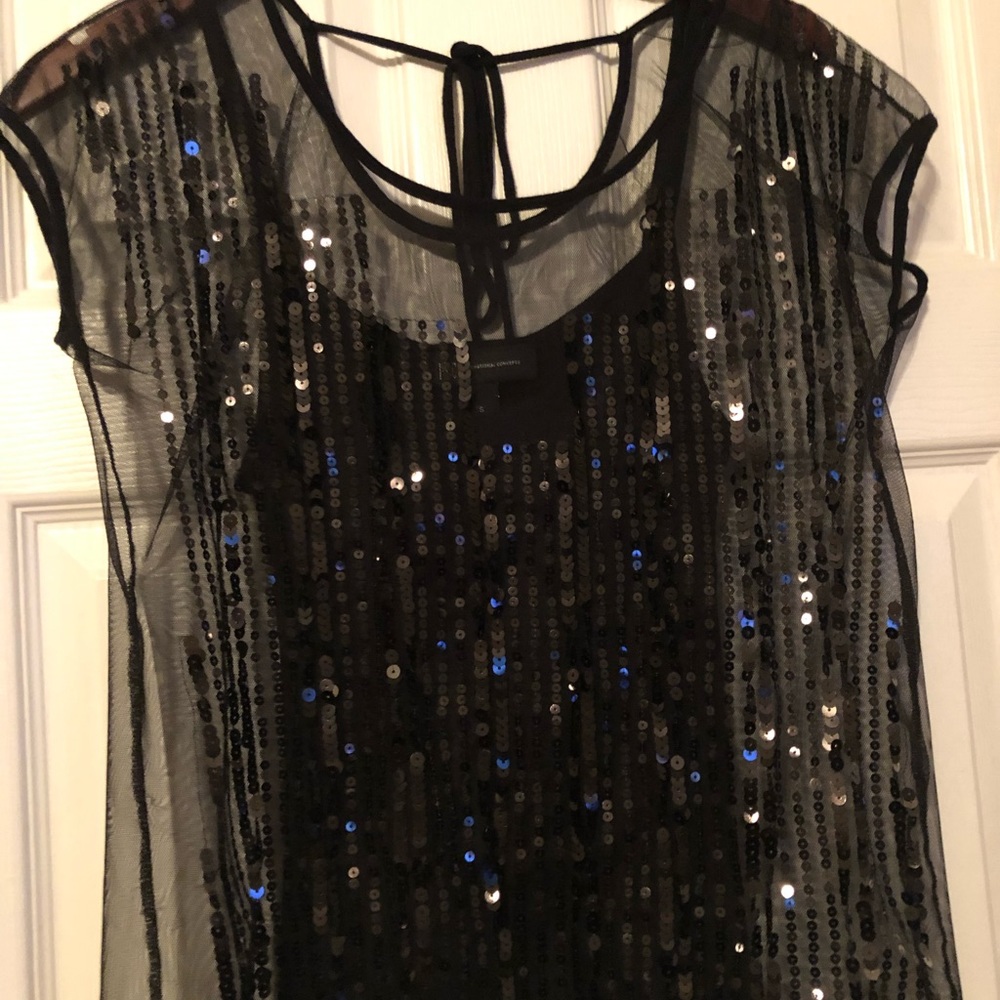 INC Mesh Sequin Top with black camisole size S